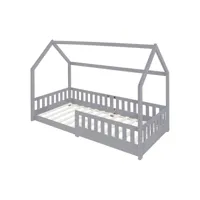 lit pour enfants gris clair en bois avec toit et protection antichute 200x90 cm 3000013168