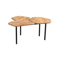 table basse 3 plateaux bois massif et métal noir l95 cm suzane