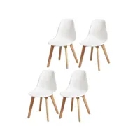 sacha lot de 4 chaises de salle a manger blanc - pieds en bois hevea massif - scandinave - l 48 x p 55 cm 16150bl
