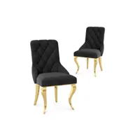 lot de 2 chaises en velours noir pieds en métal doré rocco