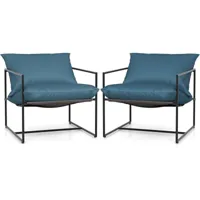 giantex lot de 2 chaises de jardin 71x71x61 cm charge 150kg-style moderne avec cadre en métal et coussins en eponge amovibles bleu