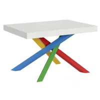 table extensible design blanc laqué et pieds entrelacés multicouleurs l 130 à 234cm artemis
