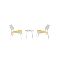 lot de 2 fauteuils de jardin en aluminium - avec une table basse - tapis en rotin pe - blanc