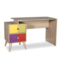 bureau couleur bois avec 2 tiroirs multicolores anaelle