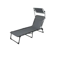 chaise longue bain de soleil avec pare soleil et coussin coloris gris 190x25x57cm