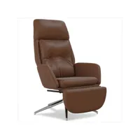chaise de relaxation et repose-pied marron cuir et similicuir