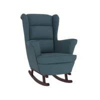 vidaxl fauteuil à bascule et pieds en bois massif d'hévéa bleu velours