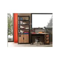 bureau 3 tiroirs et bibliothèque alex - noir et bois