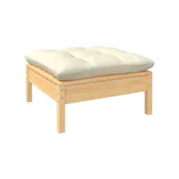 repose-pied de jardin, tabouret pouf, tabouret bas avec coussin crème bois de pin massif lqf45504 meuble pro