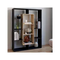 etagère bibliothèque colette avec 11 compartiments noir et effet bois h.143 cm