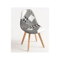chaise patchwork gris et blanc et pieds hêtre naturel karoli