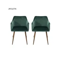 lot de 2 chaises de salle à manger scandinave en velours vert avec pied bois
