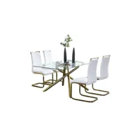 lot de 4 chaises pour salle à manger en simili-cuir, chaise de bureau - blanc et doré