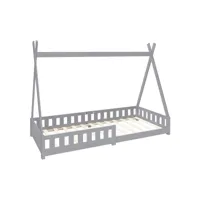 lit d'enfants tipi gris antichute lit en bois de pin aspect maison 200x90 cm 3000013156