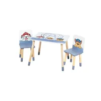 roba ensemble table + 2 chaises enfants paw patrol - motif chien - pieds en bois naturel - bleu-gris 450019pw1