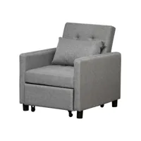 fauteuil chauffeuse canapé-lit convertible 1 place dossier inclinable 3 positions coussin inclus polyester coton gris
