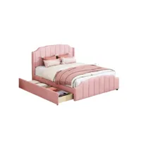lit rembourré 140 x 200 cm,  avec 2 tiroirs de rangement, avec tête de lit, pied de lit et sommier à lattes,  rose