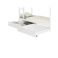 lot de 2 tiroirs felix pour lit enfant en 90x200 cm, rangement sous lit simple ou superposé, en pin massif lasuré blanc