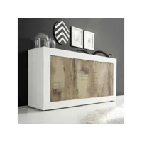 buffet, meuble de rangement 3 portes coloris blanc, poirier -  longueur 160 x hauteur 86 x profondeur 43 cm