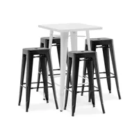 pack tabouret blanc table & 4 tabourets de bar design industriel - métal - nouvelle edition - bistrot stylix noir