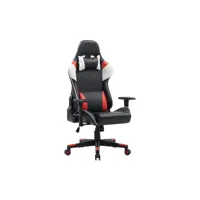 fauteuil de bureau gaming en simili cuir noir blanc et rouge kira
