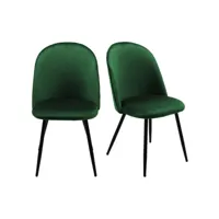 lot 2 chaises capitonnées velours vert foncé avec pieds métal - fary