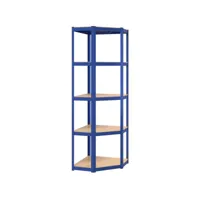 étagère d'angle à 5 niveaux, étagère de rangement, meuble de rangement bleu acier et bois d'ingénierie asw26803 meuble pro