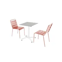 ensemble table de terrasse stratifié béton gris et 2 chaises argile