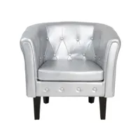 miadomodo® fauteuil chesterfield - en simili cuir et bois, avec éléments décoratifs touffetés, 58 x 71 x 70 cm, argenté - chaise, cabriolet, meuble de salon