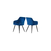 lot de 2 chaises de salle à manger camden - tapissées de velours avec pieds en métal - bleu