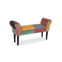 versa greton banquette tabouret banc chaise longue pour le salon chambre bureau, avec accoudoirs, dimensions (h x l x l) 53 x 100 x 32 cm, coton et bois, couleur: jaune, bleu, rouge et vert 19500355