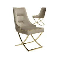 lot de 2 chaises de salle à manger design revêtement en velours beige et piètement en acier inoxydable doré l.48 x p. 56 x h. 95 cm collection lavida viv-112878