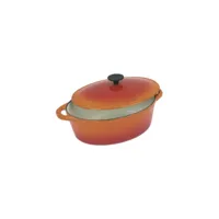 crealys grand chef cocotte ovale en fonte d'acier émaillée - l 32 cm - 6,5 l - orange - tous feux dont induction