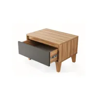 table de chevet design effet bois avec 1 tiroir - l.60 x h.44 cm - gris