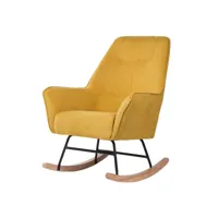 amara - fauteuil à bascule moutarde avec structure noire et support en chêne