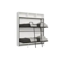armoire lit escamotable horizontal superposé 2 couchages 85 kando avec matelas composition l frêne blanc