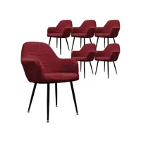 6x chaises de salle à manger bureau fauteuils siège bordeaux pieds métalliques