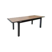 table de jardin alu plateau imitation bois 147 à 187 cm louisiane