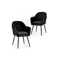 regina - lot de 2 chaises avec accoudoirs en velours noir pieds noirs regina-noi-noi-2