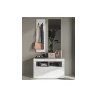 meuble d'entrée vestiaire blanc laqué brillant - matera - l 91 x l 35 x h 170 cm - neuf
