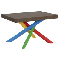 table extensible design bois foncé et pieds entrelacés multicouleurs l 130 à 234cm artemis
