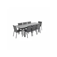 salon de jardin table extensible - chicago anthracite-gris taupe - table en aluminium 175-245cm avec rallonge et 8 assises en textilène