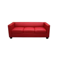 canapé, sofa lille, 3 places, 191x75x70cm ~ simili-cuir, rouge