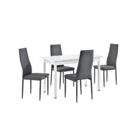 table de salle à manger cuisine 120 cm avec 4 chaises mdf acier blanc et gris helloshop26 03_0004248