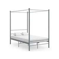lit à baldaquin gris métal 140x200 cm