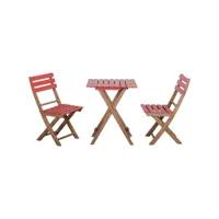 ensemble bistro de jardin 3 pièces pliantes style colonial 2 chaises + table bois pin pré-huilé peint rouge
