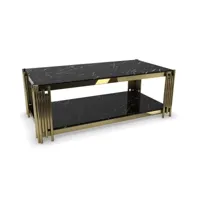 table basse design en verre noir marbré et métal doré oriana
