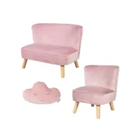 roba ensemble lil sofa pour enfants - canapé + fauteuil + coussin décoratif - rose
