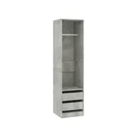 armoire de rangement - garde-robe - armoire penderie avec tiroirs  gris béton 50x50x200 cm aggloméré pewv48200 meuble pro