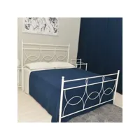 lit double en fer forgé avec pied de lit blanc mat silene 170x202x h120 cm
